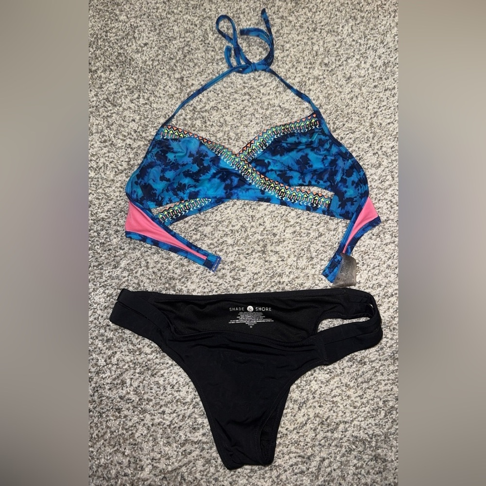 Shade & Shore Blue and Pink Bandeau Bikini